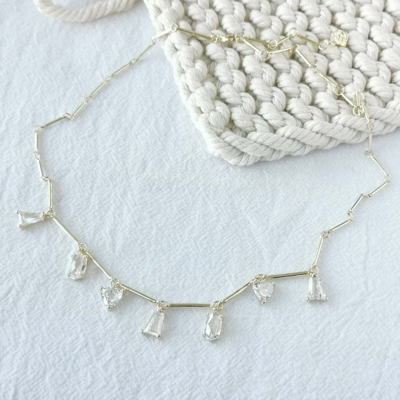 Authentic Kendra Scott Blair - Gold White Crystal Jewel Strand Necklace - Picture 3 of 3
